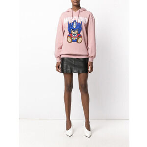 NWD Moschino Couture Embroidery Transformer Bear Hoodie Sz 42 US 8 Pink #4E457